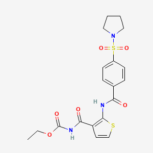 ethyl N-[2-[(4-pyrrolidin-1-ylsulfonylbenzoyl)amino]thiophene-3-carbonyl]carbamate