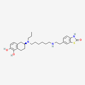 molecular formula C28H39N3O3S B1240941 6-[2-[6-[[(2S)-5,6-dihydroxy-1,2,3,4-tetrahydronaphthalen-2-yl]-propylamino]hexylamino]ethyl]-3H-1,3-benzothiazol-2-one 
