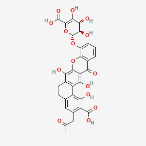 molecular formula C31H24O15 B12409830 9-[[(2R,3R,4R)-6-carboxy-3,4,5-trihydroxy-3,4-dihydro-2H-pyran-2-yl]oxy]-1,7,14-trihydroxy-13-oxo-3-(2-oxopropyl)-5,6-dihydronaphtho[1,2-b]xanthene-2-carboxylic acid 