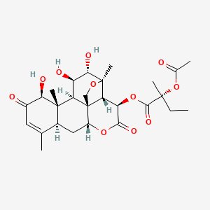 molecular formula C27H36O11 B1240985 (1beta,11beta,12alpha,15beta)-1,11,12-trihydroxy-2,16-dioxo-13,20-epoxypicras-3-en-15-yl (2R)-2-(acetyloxy)-2-methylbutanoate 