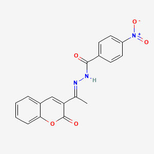 molecular formula C18H13N3O5 B1241013 4-nitro-N'-[(1E)-1-(2-oxo-2H-chromen-3-yl)ethylidene]benzohydrazide 