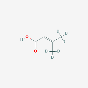 molecular formula C5H8O2 B12410235 4,4,4-Trideuterio-3-(trideuteriomethyl)but-2-enoic acid 