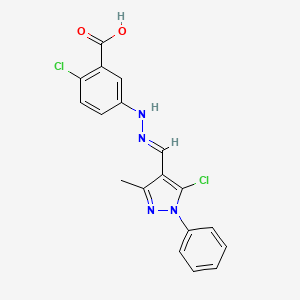 2-chloro-5-[(2E)-2-[(5-chloro-3-methyl-1-phenylpyrazol-4-yl)methylidene]hydrazinyl]benzoic acid