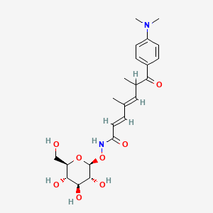 molecular formula C23H32N2O8 B1241177 (2E,4E)-7-[4-(dimethylamino)phenyl]-4,6-dimethyl-7-oxo-N-[(2S,3R,4S,5S,6R)-3,4,5-trihydroxy-6-(hydroxymethyl)oxan-2-yl]oxyhepta-2,4-dienamide 
