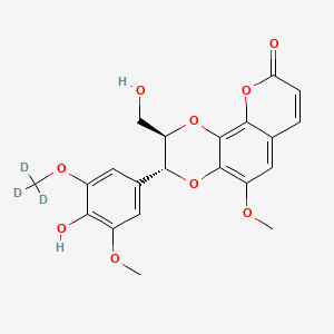 molecular formula C21H20O9 B12411780 (2R,3R)-3-[4-hydroxy-3-methoxy-5-(trideuteriomethoxy)phenyl]-2-(hydroxymethyl)-5-methoxy-2,3-dihydropyrano[3,2-h][1,4]benzodioxin-9-one 