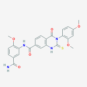 molecular formula C25H22N4O6S B1241199 N-(5-carbamoyl-2-methoxyphenyl)-3-(2,4-dimethoxyphenyl)-4-oxo-2-sulfanylidene-1H-quinazoline-7-carboxamide 