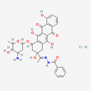 Benzoic acid, (1-(4-((3-amino-2,3,6-trideoxy-alpha-L-lyxo-hexopyranosyl)oxy)-1,2,3,4,6,11-hexahydro-2,5,7,12-tetrahydroxy-6,11-dioxo-2-naphthacenyl)ethylidene)hydrazide, monohydrochloride, (2S-cis)-