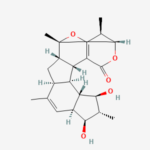molecular formula C24H32O5 B1241253 (1R,2S,4S,7S,8S,9S,10R,11S,12S,13R,17R,18S)-8,10-dihydroxy-1,5,9,18-tetramethyl-16,20-dioxahexacyclo[15.3.2.02,13.04,12.07,11.014,19]docosa-5,14(19)-dien-15-one 