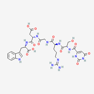 molecular formula C31H39N11O12 B1241293 (3S)-4-[[(1S)-1-carboxy-2-(1H-indol-3-yl)ethyl]amino]-3-[[2-[[(2S)-5-(diaminomethylideneamino)-2-[[(2S)-2-[(2,4-dioxo-1H-pyrimidine-6-carbonyl)amino]-3-hydroxypropanoyl]amino]pentanoyl]amino]acetyl]amino]-4-oxobutanoic acid 