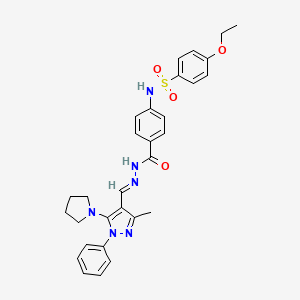 molecular formula C30H32N6O4S B1241323 4-[(4-ethoxyphenyl)sulfonylamino]-N-[(E)-(3-methyl-1-phenyl-5-pyrrolidin-1-ylpyrazol-4-yl)methylideneamino]benzamide 