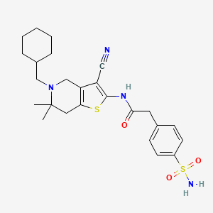 molecular formula C25H32N4O3S2 B12413483 N-[3-cyano-5-(cyclohexylmethyl)-6,6-dimethyl-4,7-dihydrothieno[3,2-c]pyridin-2-yl]-2-(4-sulfamoylphenyl)acetamide CAS No. 2407227-31-8