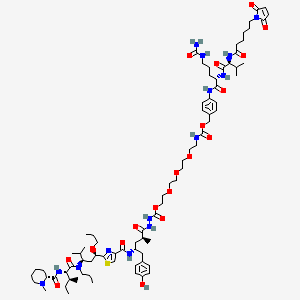 molecular formula C79H122N14O19S B12413556 2-[2-[2-[2-[[4-[[(2S)-5-(carbamoylamino)-2-[[(2S)-2-[6-(2,5-dioxopyrrol-1-yl)hexanoylamino]-3-methylbutanoyl]amino]pentanoyl]amino]phenyl]methoxycarbonylamino]ethoxy]ethoxy]ethoxy]ethyl N-[[(2S,4R)-5-(4-hydroxyphenyl)-2-methyl-4-[[2-[(1R,3R)-4-methyl-3-[[(2S,3S)-3-methyl-2-[[(2R)-1-methylpiperidine-2-carbonyl]amino]pentanoyl]-propylamino]-1-propoxypentyl]-1,3-thiazole-4-carbonyl]amino]pentanoyl]amino]carbamate 