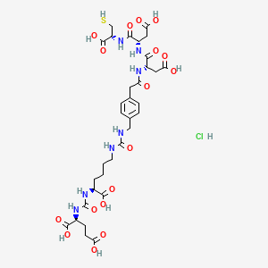 (2S)-2-[[(1S)-1-carboxy-5-[[4-[2-[[(2S)-3-carboxy-1-[[(2S)-3-carboxy-1-[[(1R)-1-carboxy-2-sulfanylethyl]amino]-1-oxopropan-2-yl]amino]-1-oxopropan-2-yl]amino]-2-oxoethyl]phenyl]methylcarbamoylamino]pentyl]carbamoylamino]pentanedioic acid;hydrochloride