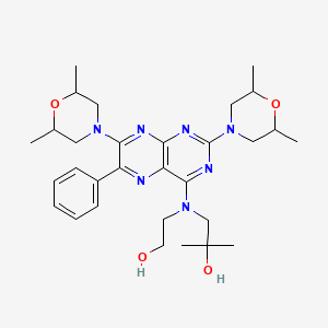 molecular formula C30H43N7O4 B1241369 1-[[2,7-Bis(2,6-dimethylmorpholin-4-yl)-6-phenylpteridin-4-yl]-(2-hydroxyethyl)amino]-2-methylpropan-2-ol 