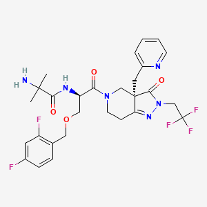 molecular formula C28H31F5N6O4 B1241398 Propanamide, 2-amino-N-((1R)-1-(((2,4-difluorophenyl)methoxy)methyl)-2-((3aR)-2,3,3a,4,6,7-hexahydro-3-oxo-3a-(2-pyridinylmethyl)-2-(2,2,2-trifluoroethyl)-5H-pyrazolo(4,3-C)pyridin-5-yl)-2-oxoethyl)-2-methyl- CAS No. 193272-70-7