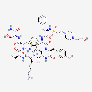 molecular formula C57H81N13O13S3 B1241426 (4R,7S,10S,13R,16S,19R)-10-(4-aminobutyl)-N-[(2S,3R)-1-amino-3-hydroxy-1-oxobutan-2-yl]-7-ethyl-19-[[(2R)-2-[2-[4-(2-hydroxyethyl)piperazin-1-yl]ethylsulfonylamino]-3-phenylpropanoyl]amino]-16-[(4-hydroxyphenyl)methyl]-13-(1H-indol-3-ylmethyl)-6,9,12,15,18-pentaoxo-1,2-dithia-5,8,11,14,17-pentazacycloicosane-4-carboxamide 