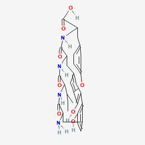 molecular formula C33H36N4O8 B1241433 14-Amino-17-butan-2-yl-9,32-dihydroxy-15,18,21-trioxo-2-oxa-16,19,22-triazapentacyclo[23.2.2.13,7.15,20.18,12]dotriaconta-1(27),3,5,7(32),8,10,12(31),25,28-nonaene-23-carboxylic acid 