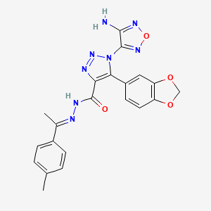 molecular formula C21H18N8O4 B1241449 1-(4-amino-1,2,5-oxadiazol-3-yl)-5-(1,3-benzodioxol-5-yl)-N'-[(1E)-1-(4-methylphenyl)ethylidene]-1H-1,2,3-triazole-4-carbohydrazide 