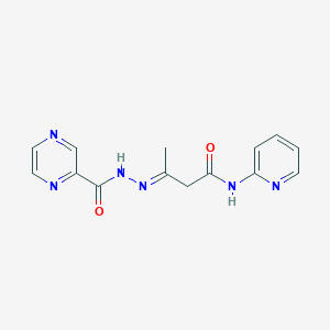 molecular formula C14H14N6O2 B1241450 3-[(Pyrazine-2-carbonyl)-hydrazono]-N-pyridin-2-yl-butyramide 