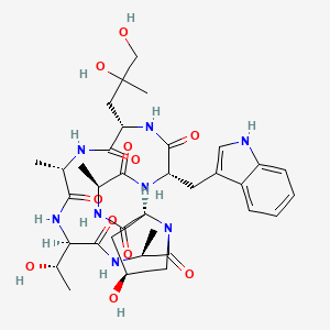 molecular formula C35H50N8O11 B1241466 (3S,6R,9S,12S,15S,18S,21S,23S)-12-(2,3-dihydroxy-2-methylpropyl)-23-hydroxy-6-[(1S)-1-hydroxyethyl]-15-(1H-indol-3-ylmethyl)-3,9,18-trimethyl-1,4,7,10,13,16,19-heptazabicyclo[19.3.0]tetracosane-2,5,8,11,14,17,20-heptone 