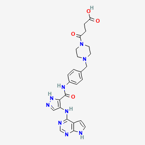 molecular formula C25H27N9O4 B12414685 4-oxo-4-[4-[[4-[[4-(7H-pyrrolo[2,3-d]pyrimidin-4-ylamino)-1H-pyrazole-5-carbonyl]amino]phenyl]methyl]piperazin-1-yl]butanoic acid 