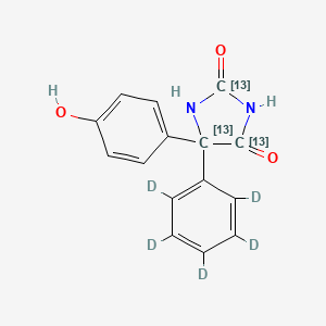 molecular formula C15H12N2O3 B12414826 5-(4-Hydroxyphenyl)-5-phenyl-d5-hydantoin-2,4,5-13C3 