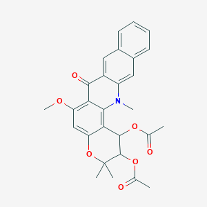 molecular formula C28H27NO7 B1241495 (6-Acetyloxy-11-methoxy-2,7,7-trimethyl-13-oxo-8-oxa-2-azapentacyclo[12.8.0.03,12.04,9.016,21]docosa-1(22),3,9,11,14,16,18,20-octaen-5-yl) acetate 