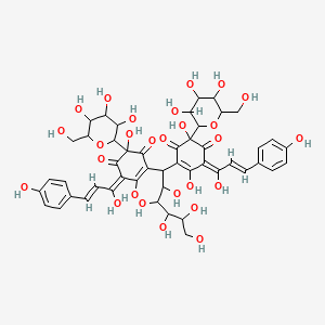 molecular formula C48H54O27 B12414967 (6E)-4-[1-[(3E)-2,5-dihydroxy-3-[(E)-1-hydroxy-3-(4-hydroxyphenyl)prop-2-enylidene]-4,6-dioxo-5-[3,4,5-trihydroxy-6-(hydroxymethyl)oxan-2-yl]cyclohexen-1-yl]-2,3,4,5,6-pentahydroxyhexyl]-2,5-dihydroxy-6-[(E)-1-hydroxy-3-(4-hydroxyphenyl)prop-2-enylidene]-2-[3,4,5-trihydroxy-6-(hydroxymethyl)oxan-2-yl]cyclohex-4-ene-1,3-dione 