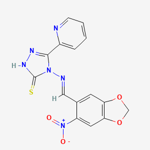 molecular formula C15H10N6O4S B1241509 4-[(6-硝基-1,3-苯并二氧杂环-5-基)亚甲基氨基]-3-(2-吡啶基)-1H-1,2,4-三唑-5-硫酮 