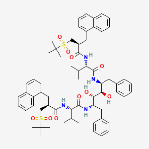 molecular formula C64H82N4O10S2 B1241588 (2S)-2-[[(2S)-2-(tert-butylsulfonylmethyl)-3-naphthalen-1-ylpropanoyl]amino]-N-[(2S,3R,4S,5S)-5-[[(2S)-2-[[(2S)-2-(tert-butylsulfonylmethyl)-3-naphthalen-1-ylpropanoyl]amino]-3-methylbutanoyl]amino]-3,4-dihydroxy-1,6-diphenylhexan-2-yl]-3-methylbutanamide CAS No. 137755-25-0