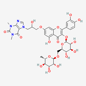 7-[3-[2-(3,4-dihydroxyphenyl)-5-hydroxy-4-oxo-3-[(2S,3R,4S,5S,6R)-3,4,5-trihydroxy-6-[[(2R,3R,4R,5R,6S)-3,4,5-trihydroxy-6-methyloxan-2-yl]oxymethyl]oxan-2-yl]oxychromen-7-yl]oxy-2-hydroxypropyl]-1,3-dimethylpurine-2,6-dione