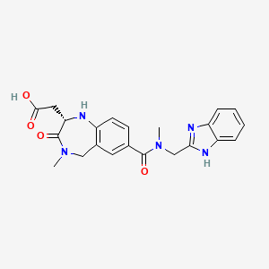 molecular formula C22H23N5O4 B1241643 {(S)-7-[(1H-Benzoimidazol-2-ylmethyl)-methyl-carbamoyl]-4-methyl-3-oxo-2,3,4,5-tetrahydro-1H-benzo[e][1,4]diazepin-2-yl}-acetic acid 