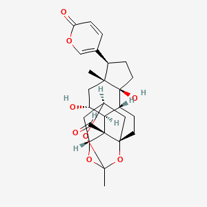molecular formula C26H32O8 B1241712 (1S,4R,5S,8R,9R,11R,12S,13R,14R,18S)-5,11-dihydroxy-9,16-dimethyl-8-(6-oxopyran-3-yl)-15,17,20-trioxahexacyclo[14.3.1.114,18.01,13.04,12.05,9]henicosane-13-carbaldehyde 
