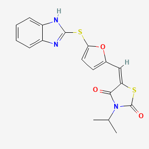 molecular formula C18H15N3O3S2 B1241760 (5E)-5-{[5-(1H-benzimidazol-2-ylthio)-2-furyl]methylene}-3-isopropyl-1,3-thiazolidine-2,4-dione 