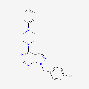 molecular formula C22H21ClN6 B1241779 1-[(4-Chlorophenyl)methyl]-4-(4-phenyl-1-piperazinyl)pyrazolo[3,4-d]pyrimidine 