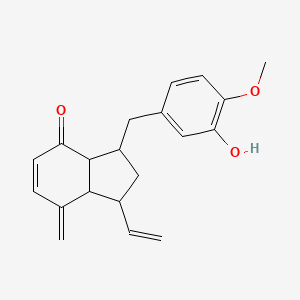 molecular formula C20H22O3 B1241841 1-乙烯基-3-[(3-羟基-4-甲氧基苯基)甲基]-7-亚甲基-2,3,3a,7a-四氢-1H-茚满-4-酮 