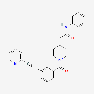 molecular formula C27H25N3O2 B1241855 N-Phenyl-2-(1-(3-(pyridin-2-ylethynyl)benzoyl)piperidin-4-yl)acetamide 