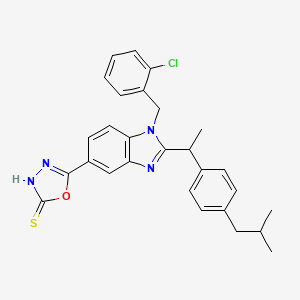 5-[1-[(2-chlorophenyl)methyl]-2-[1-[4-(2-methylpropyl)phenyl]ethyl]benzimidazol-5-yl]-3H-1,3,4-oxadiazole-2-thione