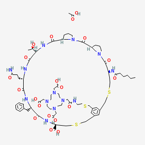 molecular formula C69H103N13O20S3 B12419549 acetic acid;(5R,11S,17S,20S,23S,26S,29R)-23-(3-amino-3-oxopropyl)-26-benzyl-5-(hexanoylamino)-20-[(1R)-1-hydroxyethyl]-6,12,18,21,24,27-hexaoxo-35-[2-[[2-[4,7,10-tris(carboxymethyl)-1,4,7,10-tetrazacyclododec-1-yl]acetyl]amino]ethylsulfanylmethyl]-3,31-dithia-7,13,19,22,25,28-hexazatetracyclo[31.3.1.07,11.013,17]heptatriaconta-1(37),33,35-triene-29-carboxylic acid 