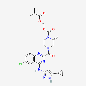 2-methylpropanoyloxymethyl (2R)-4-[6-chloro-4-[(5-cyclopropyl-1H-pyrazol-3-yl)amino]quinazoline-2-carbonyl]-2-methylpiperazine-1-carboxylate