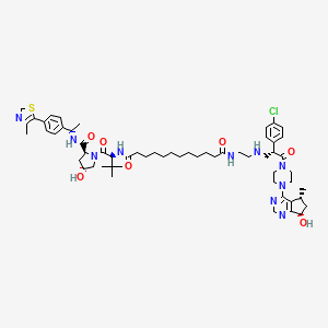 N-[2-[[(2S)-2-(4-chlorophenyl)-3-[4-[(5R,7R)-7-hydroxy-5-methyl-6,7-dihydro-5H-cyclopenta[d]pyrimidin-4-yl]piperazin-1-yl]-3-oxopropyl]amino]ethyl]-N'-[(2S)-1-[(2S,4R)-4-hydroxy-2-[[(1S)-1-[4-(4-methyl-1,3-thiazol-5-yl)phenyl]ethyl]carbamoyl]pyrrolidin-1-yl]-3,3-dimethyl-1-oxobutan-2-yl]dodecanediamide