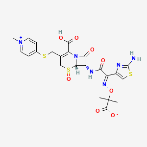 molecular formula C23H24N6O8S3 B1242091 2-[(E)-[1-(2-amino-1,3-thiazol-4-yl)-2-[[(6S,7S)-2-carboxy-3-[(1-methylpyridin-1-ium-4-yl)sulfanylmethyl]-5,8-dioxo-5lambda4-thia-1-azabicyclo[4.2.0]oct-2-en-7-yl]amino]-2-oxoethylidene]amino]oxy-2-methylpropanoate CAS No. 116763-49-6