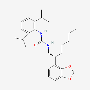 molecular formula C27H38N2O3 B1242112 1-[(2R)-2-(1,3-Benzodioxol-4-yl)heptyl]-3-[2,6-di(propan-2-yl)phenyl]urea 