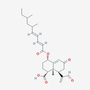 molecular formula C27H36O6 B1242113 (1R,4S,8R,8aS)-4-((2E,4E)-6,8-Dimethyldeca-2,4-dienoyloxy)-8a-methyl-6-oxo-8-(3-oxoprop-1-en-2-yl)-1,2,3,4,6,7,8,8a-octahydronaphthalene-1-carboxylic acid 