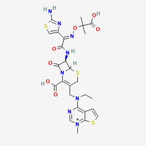 (6R,7R)-7-[[(2E)-2-(2-amino-1,3-thiazol-4-yl)-2-(2-carboxypropan-2-yloxyimino)acetyl]amino]-3-[[ethyl-(1-methylthieno[2,3-d]pyrimidin-1-ium-4-yl)amino]methyl]-8-oxo-5-thia-1-azabicyclo[4.2.0]oct-2-ene-2-carboxylic acid