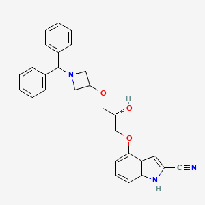 molecular formula C28H27N3O3 B1242163 4-[(2S)-3-(1-benzhydrylazetidin-3-yl)oxy-2-hydroxypropoxy]-1H-indole-2-carbonitrile 