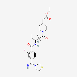 molecular formula C27H39FN4O4S B1242164 (1-{3-[2-Fluoro-4-(imino-thiazolidin-3-yl-methyl)-benzoylamino]-2,2-dimethyl-pentanoyl}-piperidin-4-yl)-acetic acid ethyl ester 