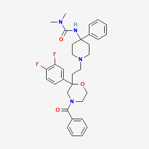 molecular formula C33H38F2N4O3 B1242166 3-[1-[2-[4-Benzoyl-2-(3,4-difluorophenyl)morpholin-2-yl]ethyl]-4-phenylpiperidin-4-yl]-1,1-dimethylurea 