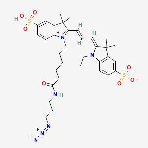 molecular formula C34H44N6O7S2 B12421922 2-((1E,3E)-3-(1-(6-((3-azidopropyl)amino)-6-oxohexyl)-3,3-dimethyl-5-sulfoindolin-2-ylidene)prop-1-en-1-yl)-1-ethyl-3,3-dimethyl-3H-indol-1-ium-5-sulfonate 