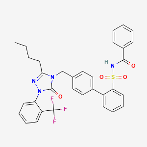 molecular formula C33H29F3N4O4S B1242209 N-[2-[4-[[3-Butyl-5-oxo-1-[2-(trifluoromethyl)phenyl]-1,2,4-triazol-4-yl]methyl]phenyl]phenyl]sulfonylbenzamide 